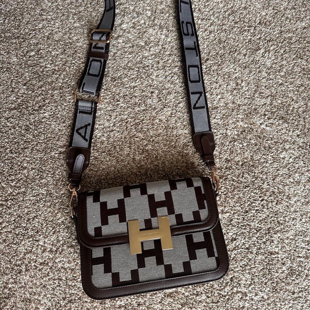 H by Halston Brown Geometric H-Pattern Crossbody Bag - Picture 3 of 6